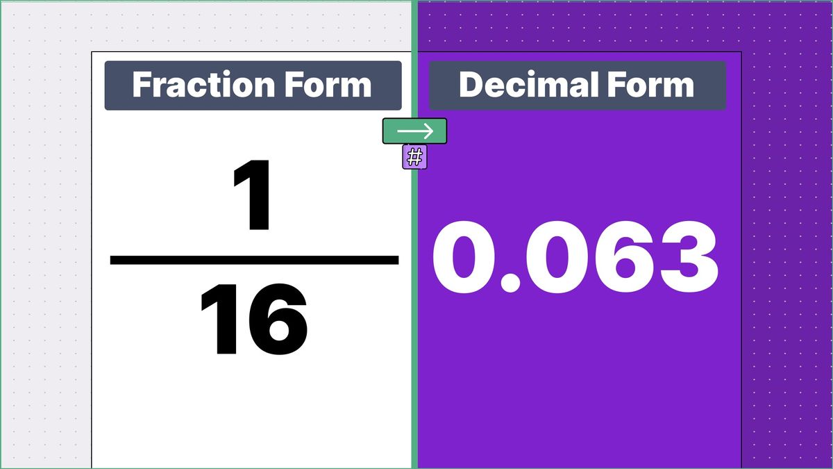1/16 as a decimal - displayed side-by-side