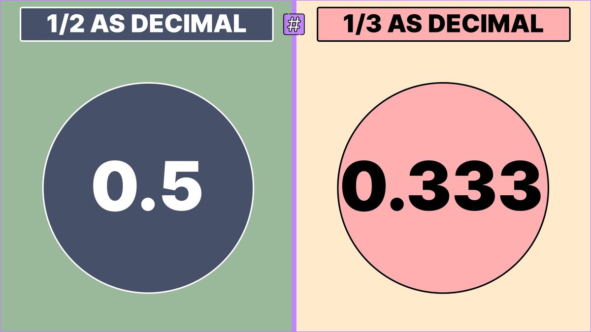 Decimal value of 1/2 vs decimal value of 1/3, displayed side-by-side