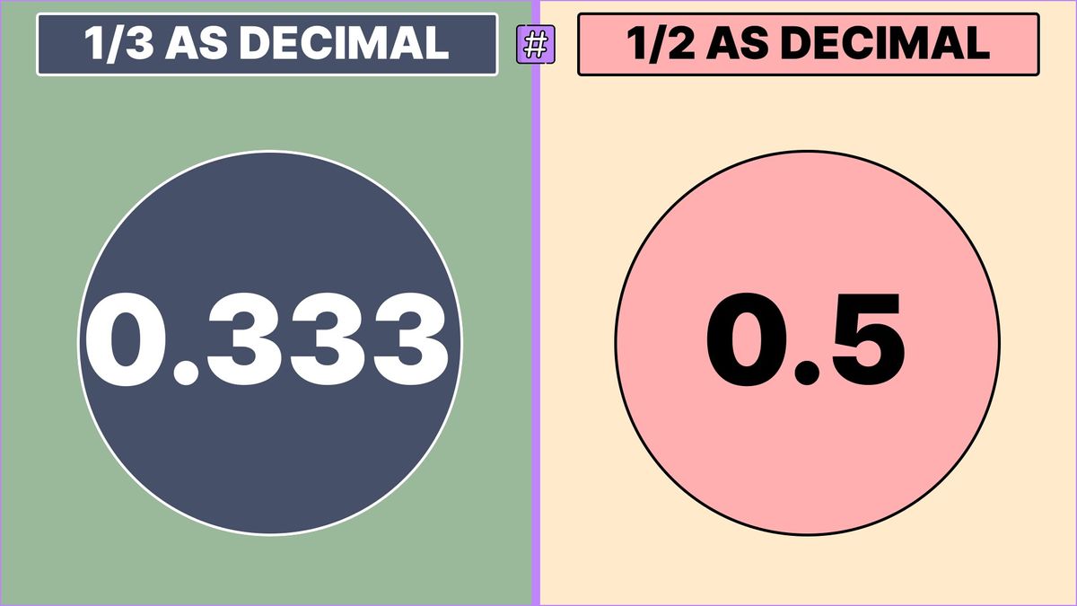 Decimal value of 1/3 vs decimal value of 1/2, displayed side-by-side