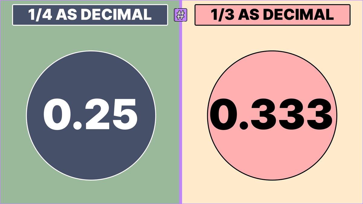 Decimal value of 1/4 vs decimal value of 1/3, displayed side-by-side