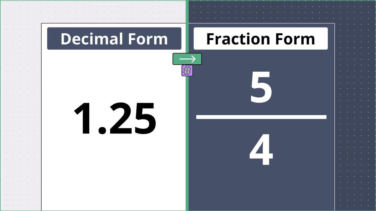 1.25 as a fraction - displayed side-by-side