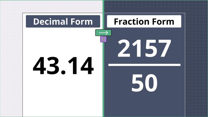 43.14 as a fraction, displayed side-by-side