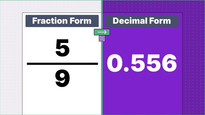 5/9 as a decimal, displayed side-by-side