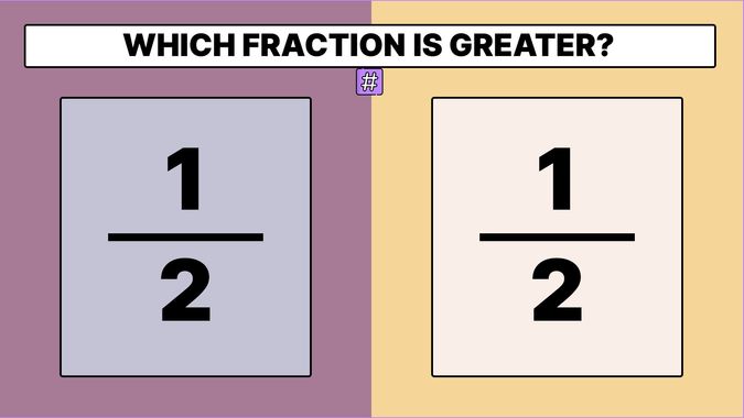 Fraction 1/2 displayed on one side and fraction 1/2 displayed on the other side
