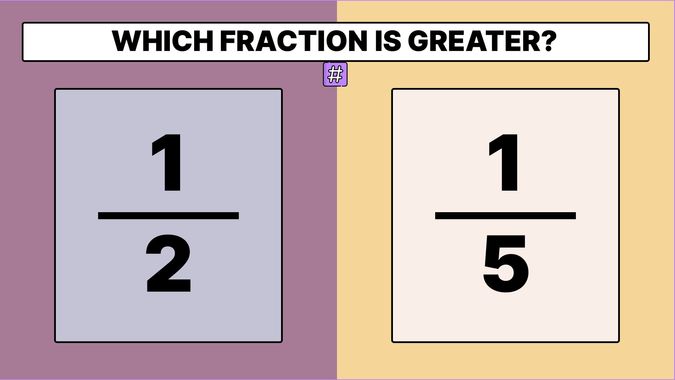 Fraction 1/2 displayed on one side and fraction 1/5 displayed on the other side