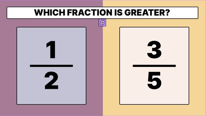 Fraction 1/2 displayed on one side and fraction 3/5 displayed on the other side