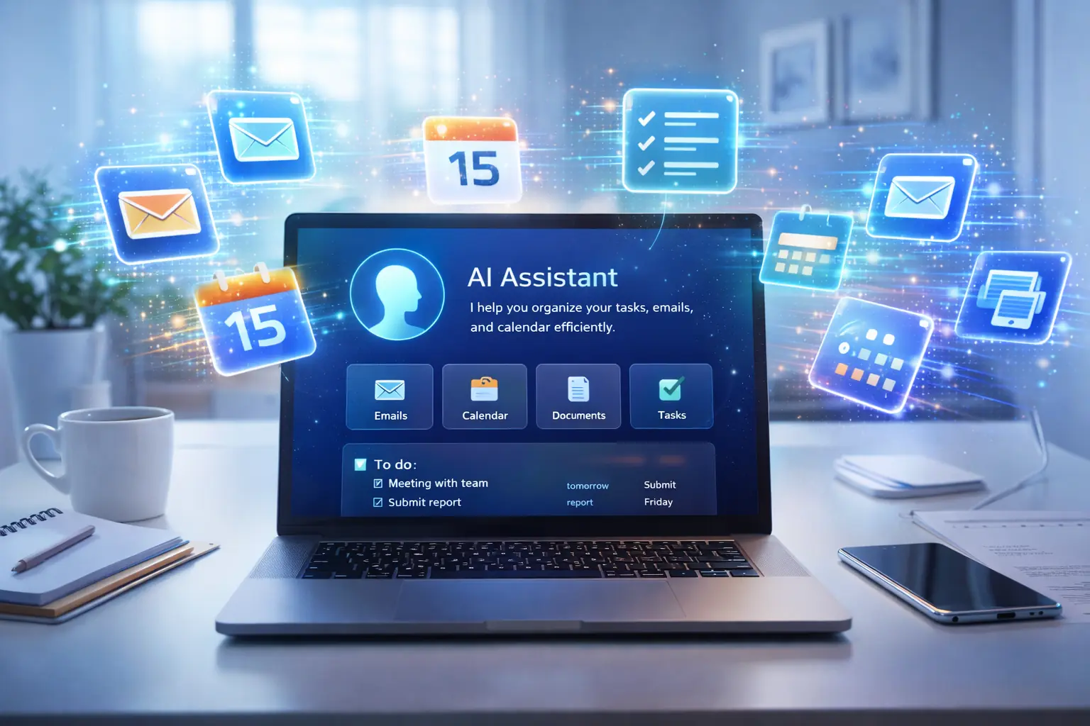 AI productivity assistant on a modern workspace