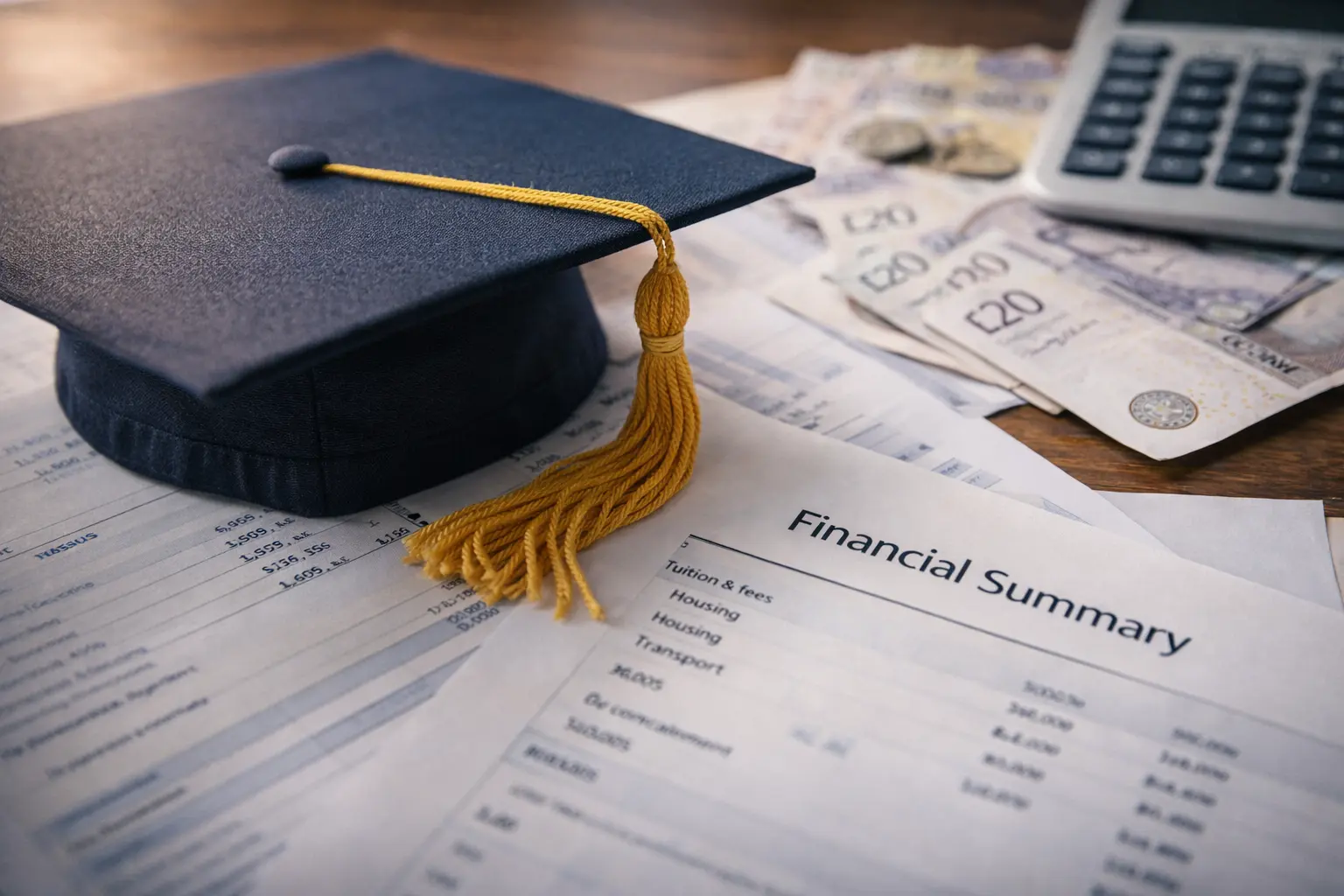 Student calculating projected university degree costs over four years