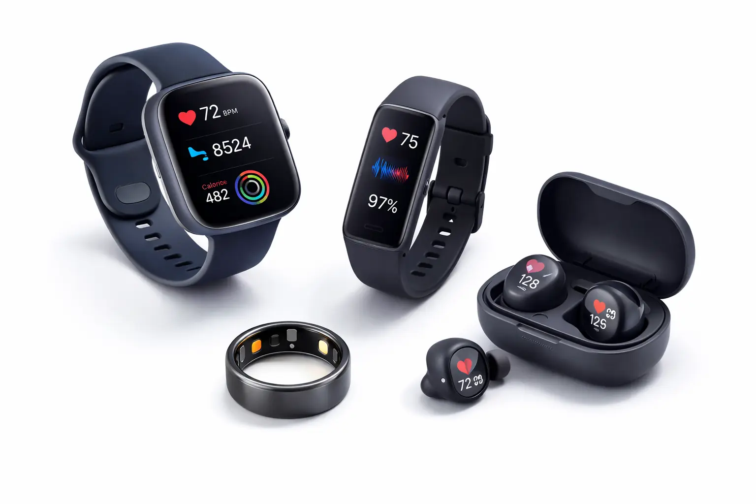 Collection of modern fitness wearables