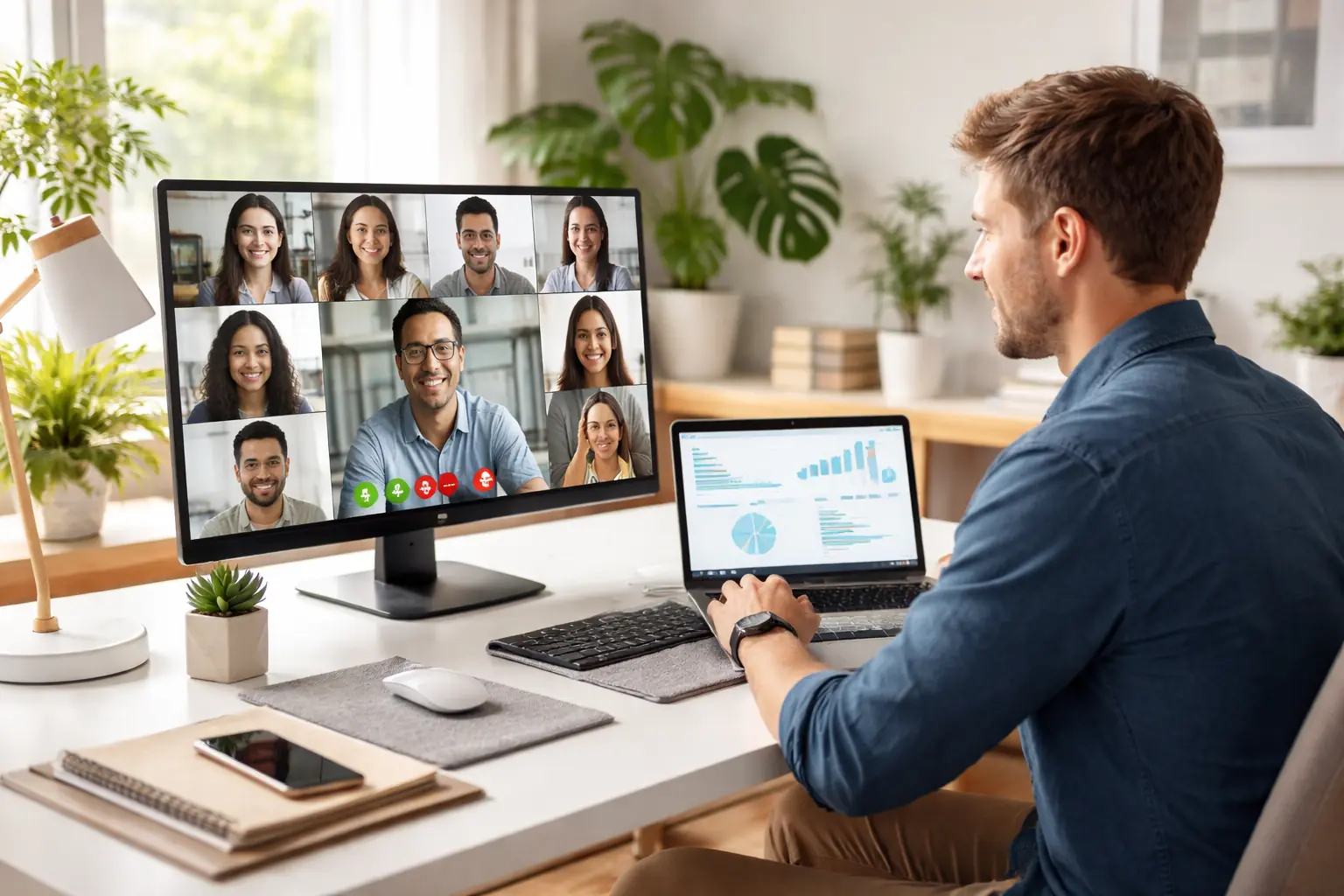 Remote worker at a modern home office setup