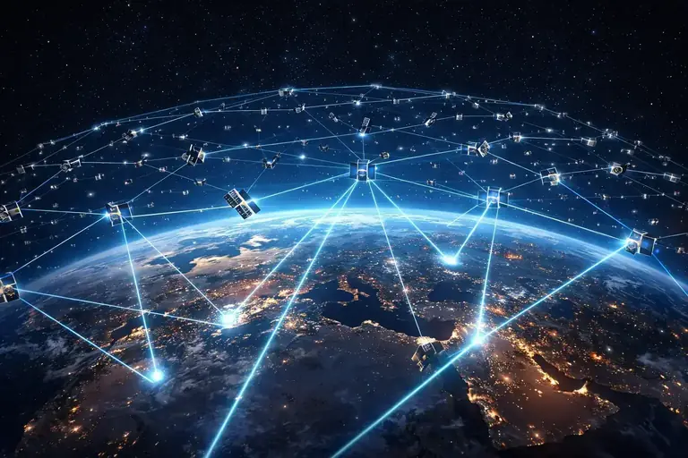 Satellite internet constellation orbiting Earth